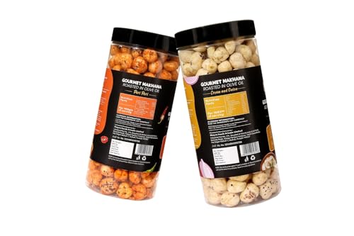 Image of H O M House Of Makhana 130g Cream and Onion And Peri Peri Gourmet Makhana Jar Roasted in Olive Oil, Flavored Makhana Pack of 2 (65gX2)