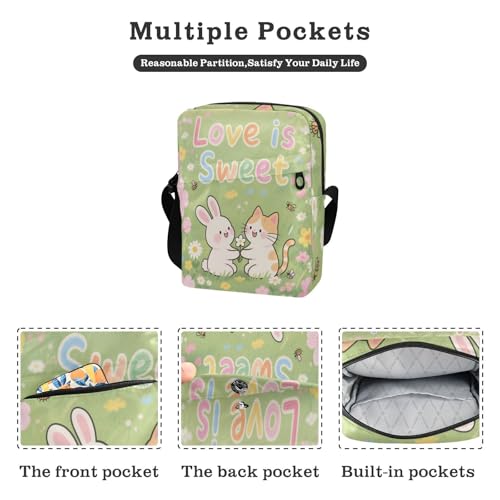 Love Is Sweet Animal Bunny Cat small messenger bag for men men shoulder bag Casual Everyday Purse Adjustable Strap for School outdoor sports2