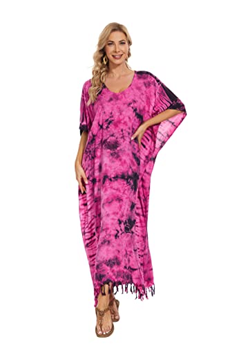Image of Beautybatik Women Hippie Tie Dye Caftan Kaftan Loungewear Maxi Plus Size Long Dress XL to 4X
