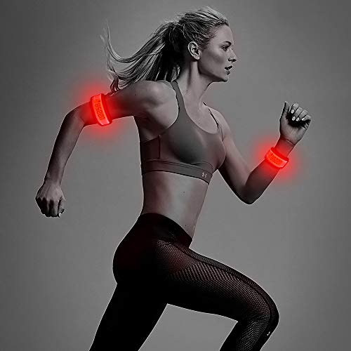 BSEEN LED Armband 2 Pack LED Slap Bracelets, Adjustable Strap Safety Light Armbands Glow in The Dark Night Running Gear for Jogging, Walking, Cycling, Camping Outdoor Sports (Red)