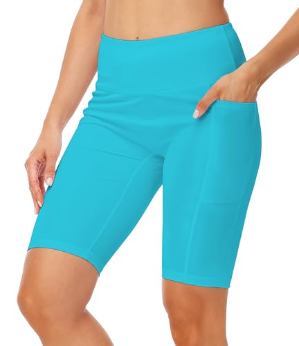 Image of AOBUTE Womens 9 inch /10 inch /11 inch Long Swim Board Shorts High Waisted UPF 50+ Biker Shorts with Pockets