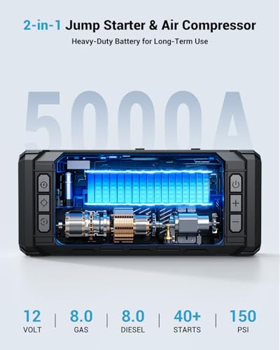 Image of AVAPOW 8000A 150PSI Jump Starter Whit Air Compressor with 4″ HD Display & AVAPOW 8000A Battery Jumper Starter Portable with 4″ HD Display PD 30W Dual-Way Fast Charging