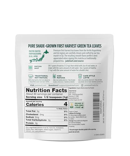 Jade Leaf Matcha Organic Premium Ceremonial Grade Matcha Green Tea Powder - Japanese - Culinary, Ingredient, Ceremonial Barista Teahouse, Latte, Collagen, 1.06 Ounce (Pack of 1), Ceremonial Teahouse