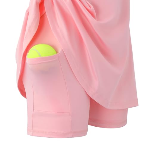 Image of Girls Tennis Dress Golf Outfit Sleeveless Athletic Dresses Polo V Neck Sport Skirt with Pockets 4-13Y
