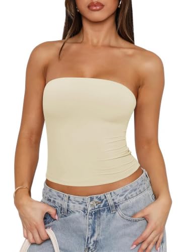 Tube Tops Double Lined Non Slip Silicone Gripper 11 tube tops - cream white