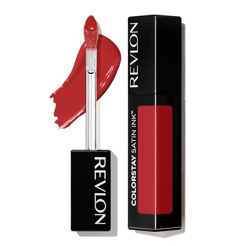 Image of Revlon ColorStay Satin Ink Liquid Lipstick, Longwear Rich Lip Colors, Formulated with Black Currant Seed Oil, 018 Fired Up, 5 ml