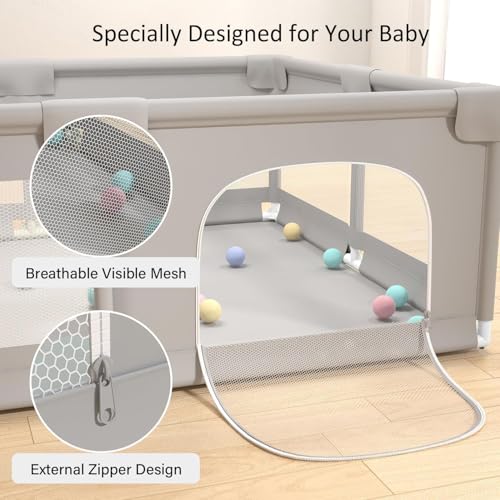 PICCASIO Baby Playpen Large Playpen Fence for Toddler Extra Large Play Yard with Gate - Packable and Portable Toddler Safety Activity Center Sturdy Playpen with Balls & Accessories (Big Playpen)