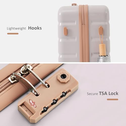 Premium ABS Travel Luggage Set, 3-Piece TSA Lock Suitcase Ensemble with 20, 24, and 28 Inch Sizes with 360° Spinner Wheels, light grey and golden2