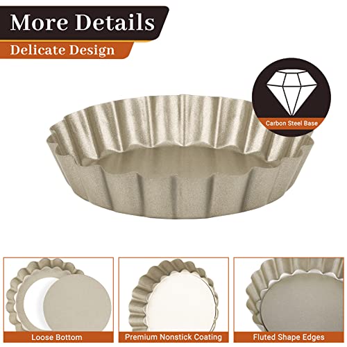 Suice 12 Pcs 4 Inch Mini Quiche Pan, Small Round Tart Pan With Removable Nonstick Bottom Tart Mold Pie Pan Reusable For Oven Baking, Dessert Diy, Fruit Egg Tart, Tartlet - Champagne Gold #TOP2
