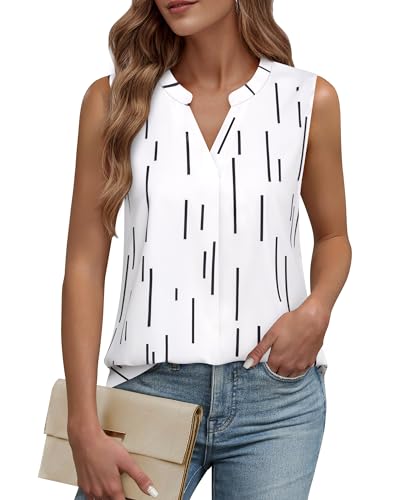 Timeson Women's Chiffon V Neck Sleeveless Blouse Tops Office Work Shirts
