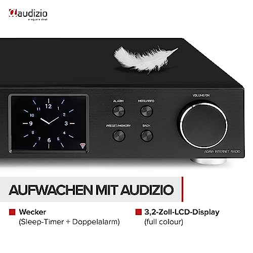 Audizio Adria HiFi-Tuner, Internet Radio, Spotify Player, WLAN Internetradio, Radio mit DAB+ und Bluetooth, UKW Tuner, USB, AUX, RCA Out, Optical, Wecker, Fernbedienung, Schwarz – Bild 6