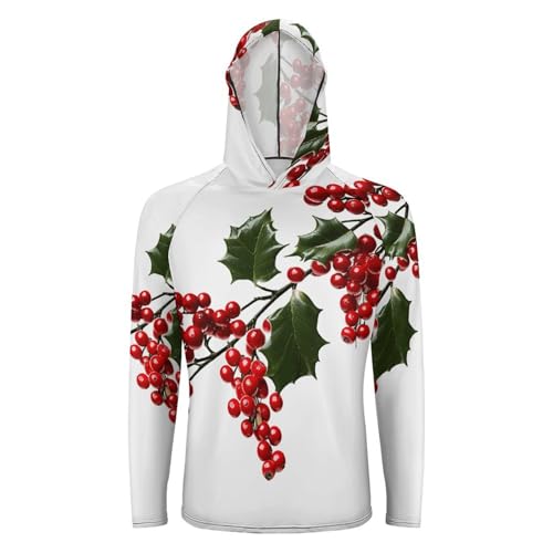 Men's Sun Shirts UPF 50+ Rash Guard Long Sleeve Sun Protection Hoodie Holly Berry Branches Lightweight Shirt 2XL 5