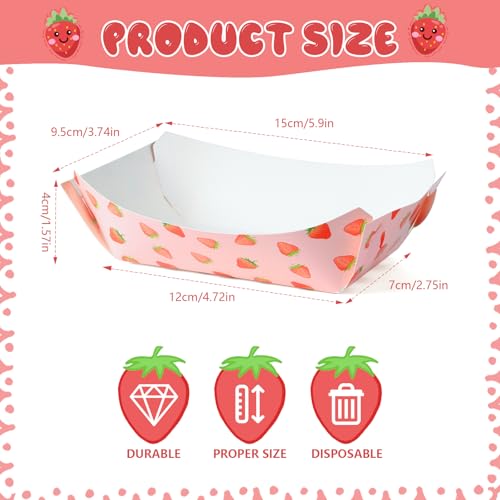 strawberry paper plates, disposable waterproof food trays, 1 lb., suitable for bulk strawberry-themed strawberry shortcake berry first birthday party supplies and gift decorations. (100, strawberry) by PRALENA - Used condition - Image 3