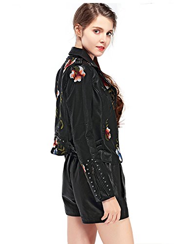 LY VAREY LIN Women's Floral Embroidered Faux Leather Moto PU Jacket Coat4