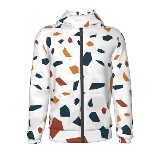 Terrazzo Tile Pattern Kids Pullover Hoodies Boys Zip Up Sweatshirts Girls Athletic Clothes with Pocket2