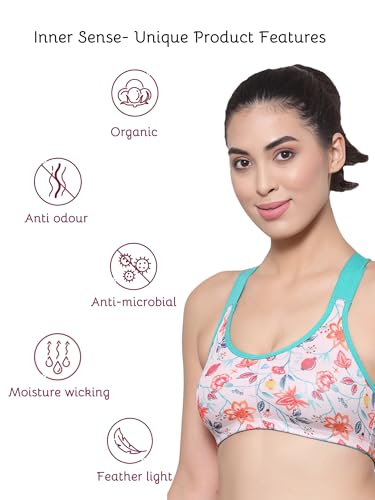 Image of Inner Sense Sports Bra for Women Made with Organic Cotton and Bamboo I Adjustable Padded Bra for Women with Cross Back Strap I Wire Free Medium Impact Innerwear