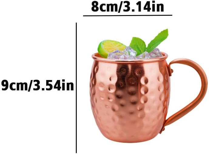 Pure Copper Moscow Mule Mug, Hammered Finish, 350ml/12.3oz Capacity, Cocktail Drinking Cup with Handle (2, 350, Milliliters)