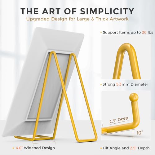 Image of TR-LIFE 10 Inch Large Plate Stands /Holder for Display - Metal Picture Frame Holder Stand + Small Easels for Decorative Plate, Platter, Book, Plaques, Photo, Tabletop Art (Gold 2 Pack)