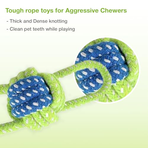 Image of Cotton Rope for Dogs and Pets |Knotted Woven Pet Dog Toy Eco-Friendly Cotton Toys Medium /Small Toy |Chewing and Playing Teeth Cleaning and Training for Dogs and Puppies (Green)