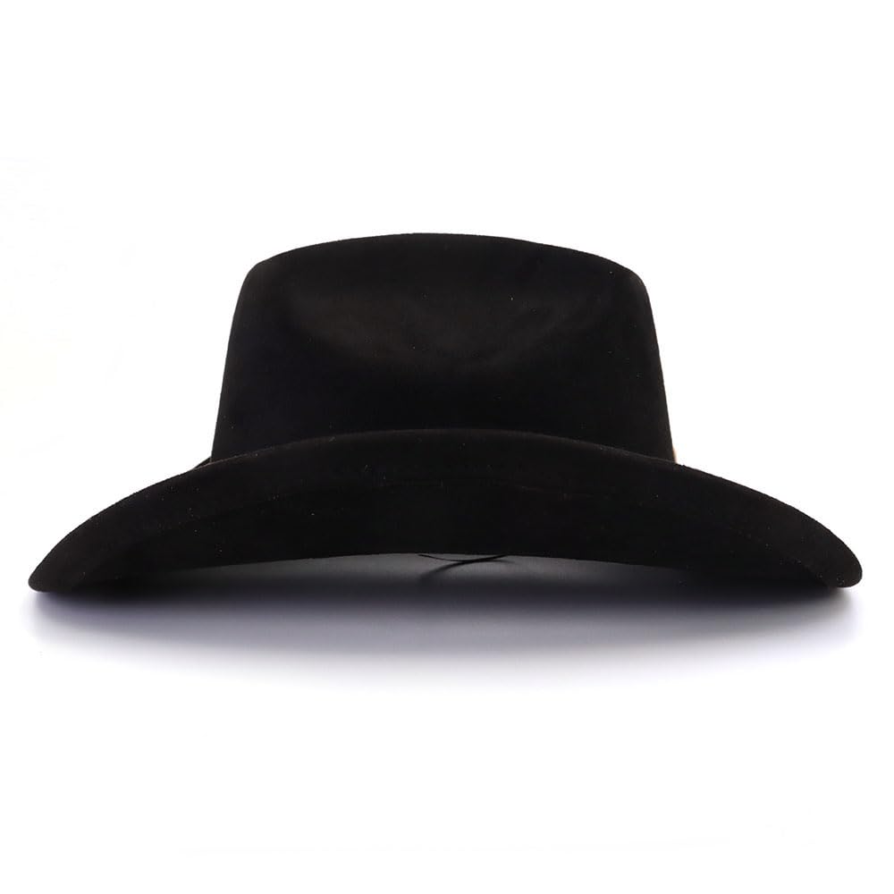 Cappello da cowboy classico in pelle scamosciata per adulti a tesa larga cappello da cowgirl occidentale da donna cappello Fedora con fascia leopardata