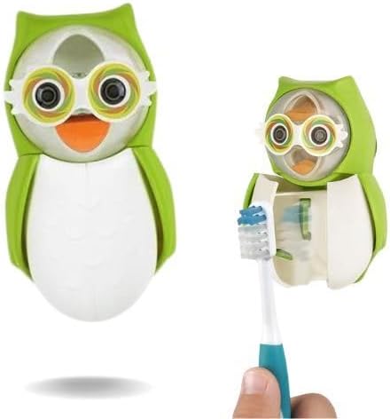 Flipper Funda para cepillo de dientes de búho verde - Haz que el tiempo de cepillado de dientes sea divertido con nuestro soporte para cepillos de
