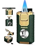 All-in-one Torch Lighter with V Cutter, Punch, Needle, Holder and Triple Jet Flames, Butane Windproof Lighter for Candles, Outdoor, Versatile Accessories with Gift Box for Men (Without Butane)