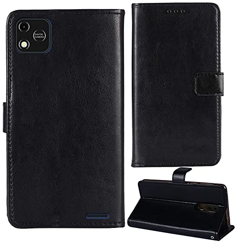 Tnviud Stand Premium Retro Business Flip Leather Case Protector Bumper For IMO Q2 Pro 4" Protection Phone Cover Skin Folio Book Card Slot Wallet Magnetic (Black)