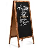 VELORA H&L Lavagna da Esterno 70 x 160 cm Legno Bruciato – Lavagna Bifacciale in Legno con Cavalletto per Ristorante Bar e Negozio, Lavagna Menu Pieghevole, Cavalletto Pubblicitario