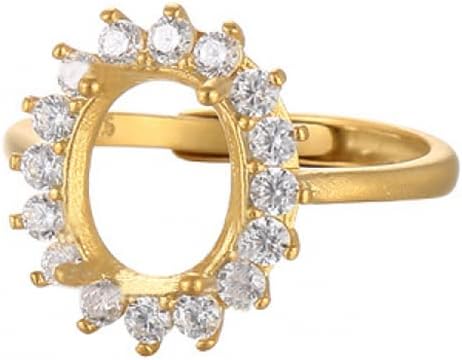 925 Sterling Silver CZ Ring Base Blank Ring Setting fit 5X7/6X8/7X9/8X10/10X12/12X16/13X18mm Oval Cabochon Gemstone Mounting for DIY Women Ring Jewelry Making Accessories