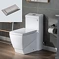WOODBRIDGE Modern Square Design One Piece Dual Flush 1.28 GP Toilet, Chair Heightwith Soft Closing Seat, Brushed Nickel Button B0920-BN, White