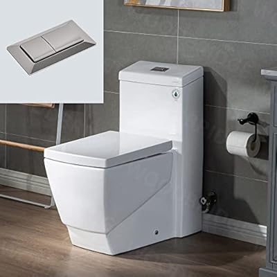 WOODBRIDGE Modern Square Design One Piece Dual Flush 1.28 GP Toilet, Chair Heightwith Soft Closing Seat, Brushed Nickel Button B0920-BN, White
