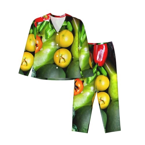 Pyjama femme fruits et légumes ensemble de nuit manches longues pour cocooning