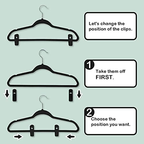kuou Velvet Hangers Clips, 10 Pack Black Hanger Clips Strong Finger Pants Clips for Thin Velvet Hangers Trousers & Skirts