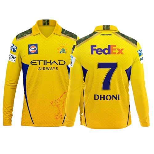 RJM Chennai Cricket Team Jersey 2025 Full Sleeve Csk Dhoni Jersey (Kids,Men & Boys)