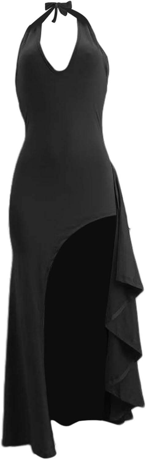 Women's Sexy Deep V Neck Halter Maxi Dress High Split Backless Cocktail Party Elegant Formal Wedding Dresses - Image 7