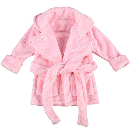 Kids Baby Girls Long Sleeve Microfleece Soft Plush Bathrobe Fall Winter Shawl Robe with Belt (6-12 Months, Pink)