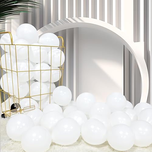 Image of Firomi Small White Balloons 5inch 100 Pack Thicken Latex (with 2 Ribbons) | Premium , Thickened, Durable, Round after inflation for weddings, birthdays, and various celebrations