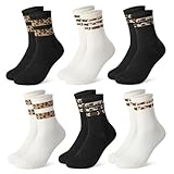 Utensilsto 6 Paar Tennissocken Damen 35-38 Leoprint Damen Socken Leo Socken Leopardenmuster Crew Socks für Tennis Alltag Freizeit Leopardenmuster Geschenke Creme, schwarz