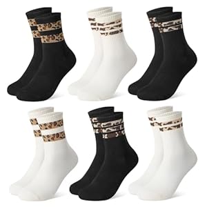 Utensilsto 6 Paar Tennissocken Damen 35-38 Leopardenmuster Damen Socken Leo Print Socken Crew Socks für Tennis Alltag Freizeit Leopardenmuster Geschenke