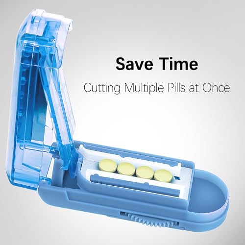Image of Pill Cutter Splitter for Small and Tiny Pills, Pill Splitter for Multiple Pills at a Time with Centering Device and Stainless Steel Blade (Blue)