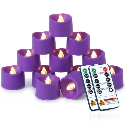 Image of Homemory 24-Pack Purple Remote Flameless Battery Tea Light Candles 400+ Hrs | 2 /4 /6 /8H Timer LED Flickering Tealight Votives for Party Ambience, Halloween Decor, Memorials and Lavender Weddings
