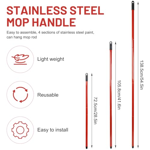 wischmopp 4-teiliger Edelstahl Moppstiel – Kompatibel mit Turbo & EasyWring Ersatzstange für wischmop ersatz – langlebig, Verstellbar, Platzsparend