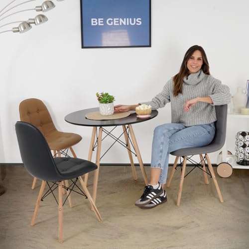 كرسي من جاون لغرفة الطعام والمكتب وغرفة النوم وغرفة الملابس، يتميز بتجميع سريع وتصميم إرجونومك وهيكل معدني قوي، مصنوع من الجلد الصناعي، باللون الرمادي