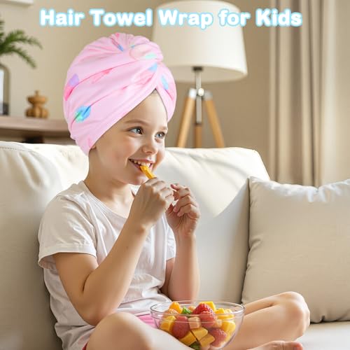 Image of FIOBEE Microfiber Hair Towel Wrap for Kid Girls Rapid Drying Hair Turbans | Absorbent & Soft Hair Wrap Towel, Easy Wear On With Button, For Girls Women Long Curly Hair, Turbie Twist Hair Towels