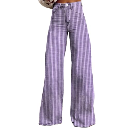 Women Y2k Striped Bell Bottom Jeans High Waisted Boyfriend Denim Pants Baggy Wide Leg Stretchy Bootcut Flare Jeans