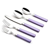 Annova 20-teiliges Edelstahl-Besteck-Set – farbige Griffe – 4 x Menuegabeln, 4 x Salatgabeln, 4 x Menümesser, 4 x Esslöffel, 4 x Teelöffel – Service für 4 (Hellviolett, 20 Stück) – Ansicht 9
