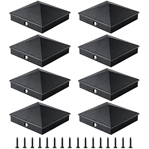 MOLIGOU 8 Pcs Fence Post Caps, Aluminum Pyramid Post Cover for Actual 3.5"×3.5" Wood Post (4"×4" Nominal), Deck Post Caps (Black) Cover