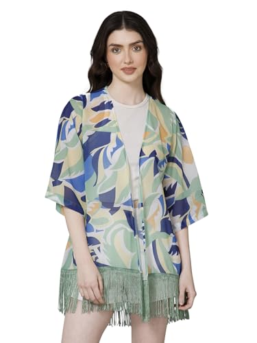 Image of PURYS Floral Print Shrug for Women | Lightweight Georgette Kimono| Versatile Casual Shrug for Layering and Summer Fashion