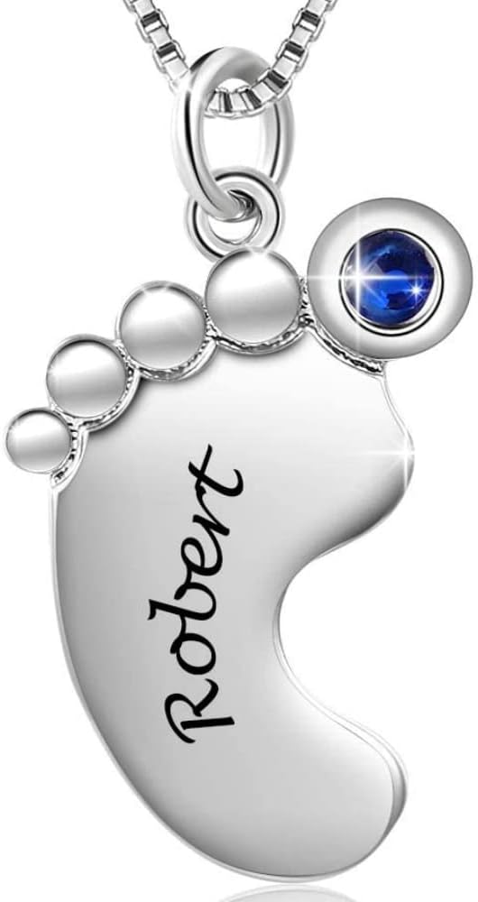 Personalized Mom Gifts Mother Necklace with 1-4 Custom Baby Feet Name Necklace for New Mom Grandma Free Engraving Baby Name Birthstone Necklace for Mama Gifts
