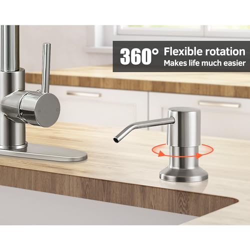 HGN Kitchen Faucet with Soap Dispenser,Commercial Single Handle Kitchen Sink Faucets for Farmhouse Camper Laundry Utility Rv Wet Bar Sinks Brushed Nickel
